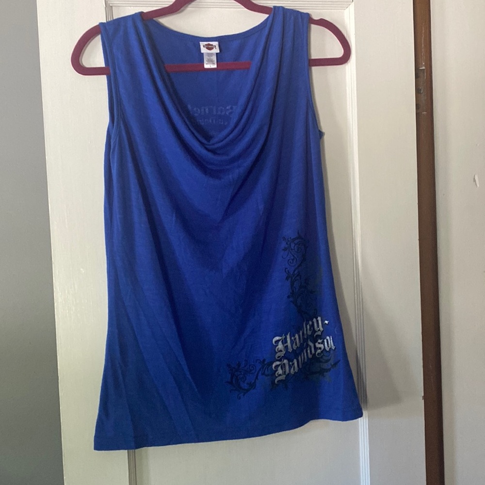 Harley Davidson blue flowy tank top